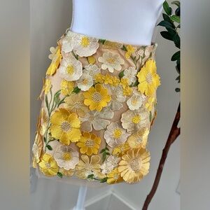 Vici Golden Hour Floral Appliqué Mini Skirt - Yellow and Cream